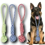Random 1 piece of heavy-duty tow rope toy suitable for large dog breeds - thick and wide woven rope ball with red striped fabric
