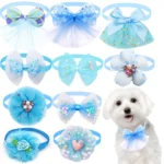 50PS Bulk Small Dog Bowtie Fashion Lace Dog Puppy Bowties Ncekties For Dogs Pets Grooming Accessories Spring Pet Supplies - Image 5