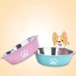 New stainless steel dog basin paw print pet supplies cat bowl dog bowl silicone anti-slip design pet drinking water feeding bowl - Image 3