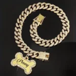 Trendy Hip-hop Pet Collar Cuban Chain Dog Chain Full Diamond Necklace Lock Buckle Rhinestone Bone Custom Pendant - Image 6