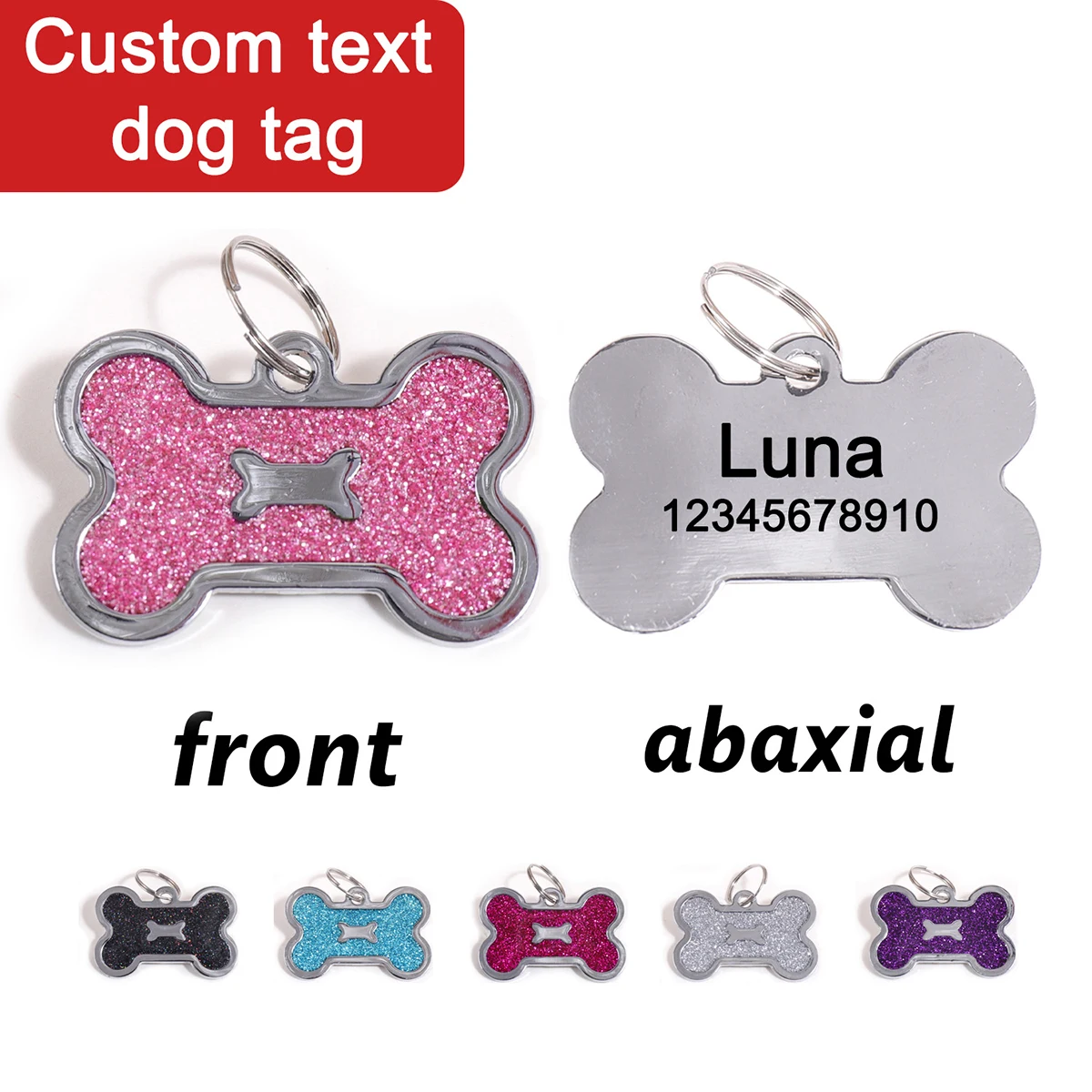 kf-S69171aecd7434d93b1fc854a9010bbb6H Bone Shape Custom Text Dog Tag Glitter Personalized Name Pets Tag Laser Engraving Pendant Address Number Customized Dog Tags - Image 1
