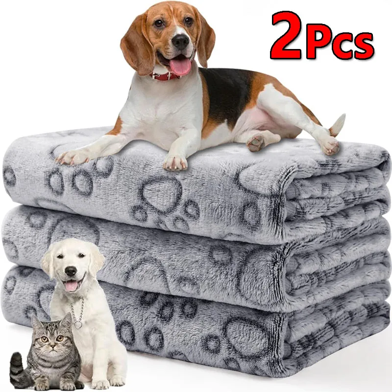 kf-S692459181d874f5ba1ec7a1bd511789cS 2PCS Soft Fluffy High Quality Dog Blanket Flannel Dog Sleeping Blanket Paw Print Pattern Pet Mat Warm Comfortable Cat Blanket - Image 1