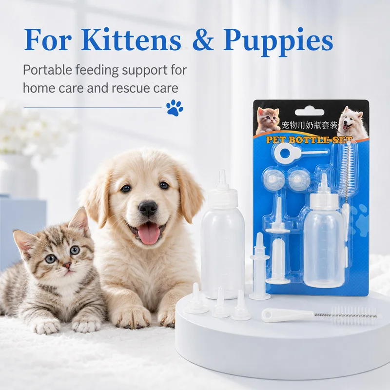 kf-S6b34c82e611a4771a050e8166db5fddcj Pet Feeding Bottle Set Puppy Feeding Tool Mini Nipple Replacement Cat Kitten Pet Feeding Bottle Kits for Pet Owners Supplies - Image 1