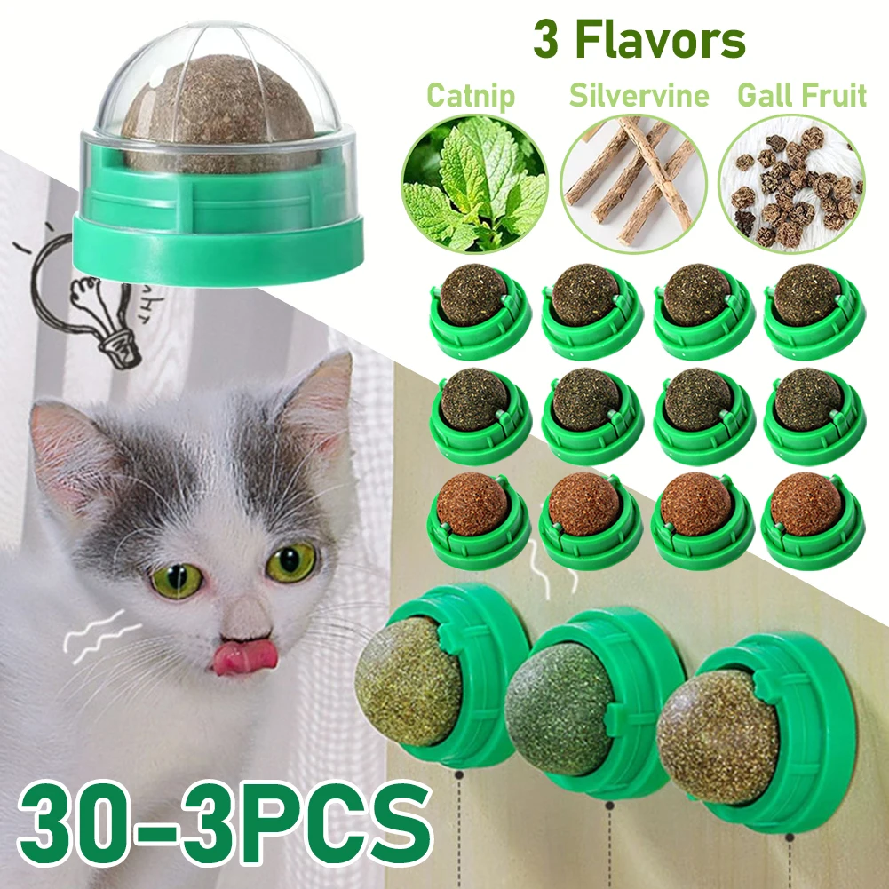 kf-S70574f03dbe841908ea0b6e8ca790eb6u 3-30pcs Natural Catnip Cat Wall Stick-on Ball Toy Treats Healthy Natural Removes Balls to Promote Digestion Cat Grass Snack - Image 1