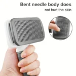 Pet Grooming Brush with One-Click Hair Removal, Bent Needle Massaging Comb for Dogs & Cats - Image 2