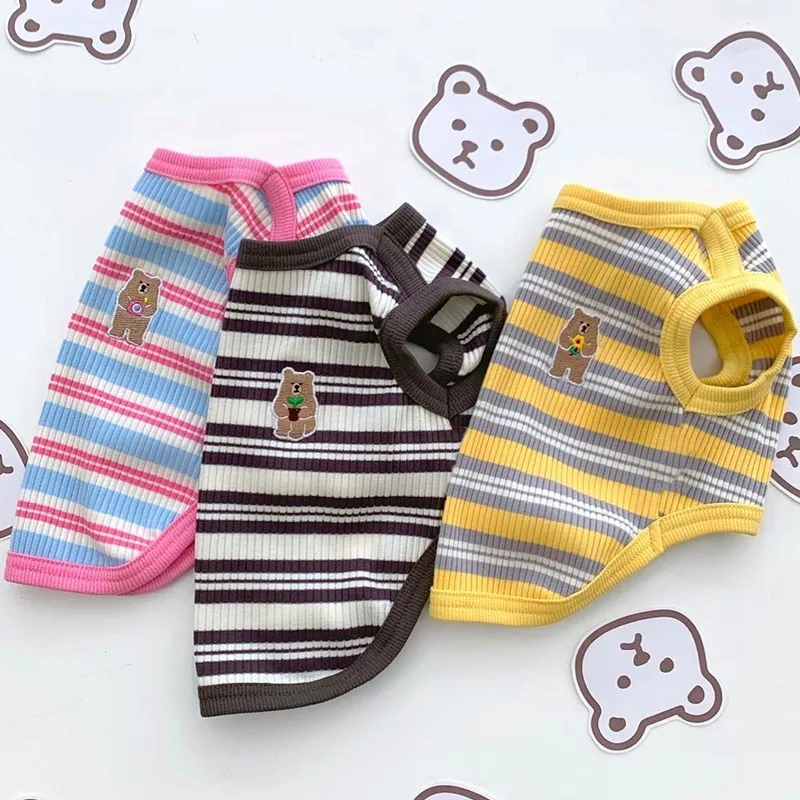 kf-S77acbe87c82c47ef954249a9efe69869E Pet Dog Vest Puppy Clothes Summer Cotton Bear Print T-Shirt Striped Dog Shirt Girls Dog Costume Chihuahua Korean Style Clothing - Image 1