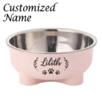 Customized Name Stainless Steel Pet Feeding Bowl, Neck Protection Dog Bowl Personalized Anti Spill Cat Bowl Durable Pet Supplies