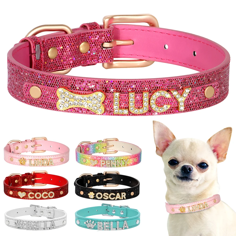 kf-S7972113624784e318896cb11a4e70d167 Personalized Small Dogs Chihuahua Collar Bling Rhinestone Dog Collars Free Custom Pet Dogs Cats Name Charms Pet Accessories - Image 1