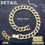 Luxury Design Cuban Chain Dog Collar with Quick Buckle for Small Medium Large Dogs Cats 15MM Gold Chain Pet Necklace Jewelry - Image 4