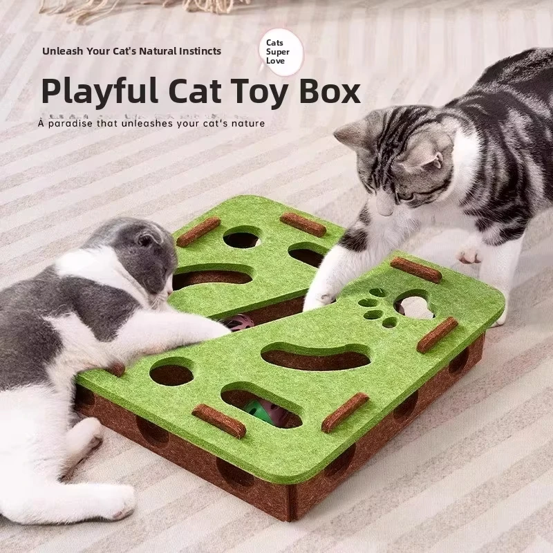 kf-S7cd56ed6d57f430aa4308cb32826ee549 Cat Puzzle Toy Felt Puzzle Box Cat Exercise Toy With Ball Indoor Sports Entertainment Hunting Cat Toys For Indoor Cats - Image 1