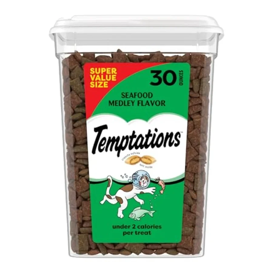 kf-S7e00343cb42a46ffb797fb645afeefd4M Cat Treats, Classic Crunchy and Soft Cat Treats, Seafood Medley Flavor, 30 oz. Tub - Image 1