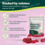 Kombucha Probiotic Gummies with Prebiotics Fiber Vegan Berry Flavor Daily Supplement Digestive Friendly Formula 30 Count - Image 2
