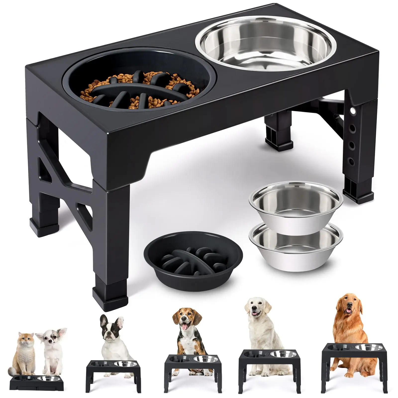 kf-S8547a24d67714ef3b448e357eb73f0fc7 Elevated Dog Feeder Bowls Adjustable Raised Stand with Double Stainless Steel Food Water Bowls Small Medium Large Dogs - Image 1