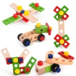Educational Montessori Kids Toys Plastic Wooden Toolbox Pretend Play Set Children Nut Screw Assembly Simulation Carpenter Tool - Image 3
