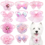 50PS Bulk Small Dog Bowtie Fashion Lace Dog Puppy Bowties Ncekties For Dogs Pets Grooming Accessories Spring Pet Supplies - Image 8