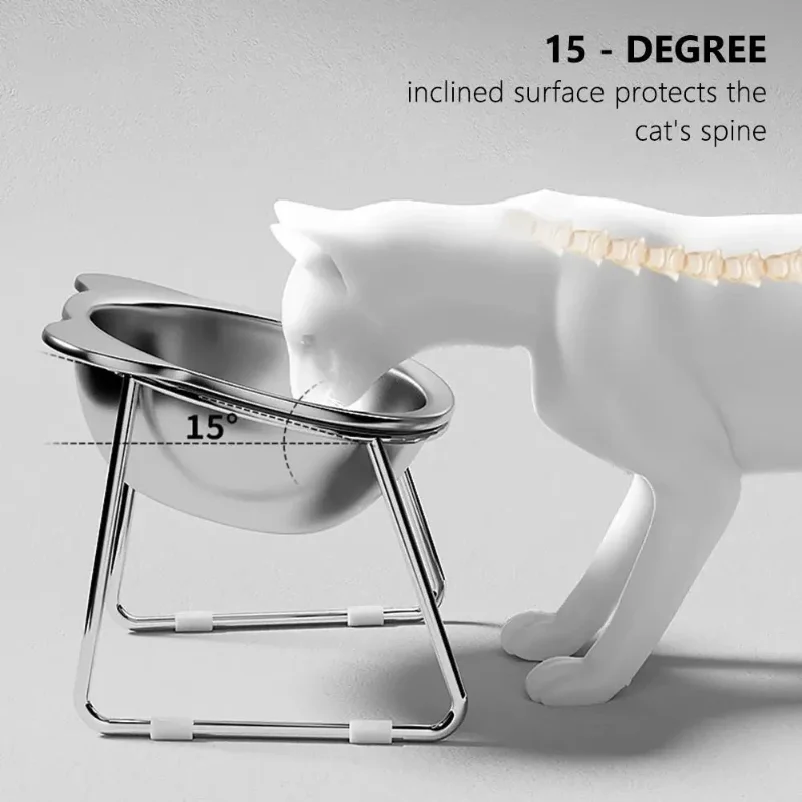 kf-S95b92e9a27ac4e04b18c7158077e67a73 304 Stainless Steel Raised Cat Bowl with 15° Elevated Design Tilted Neck Guard Healthy Feeding Shatterproof for Cats Puppies - Image 1