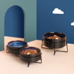 Double Cat Food Bowls with Iron Stand Starry Pet Feeding Bowl Small Puppy Dog Water Eat Accessories Cats Protect Cervical Spine