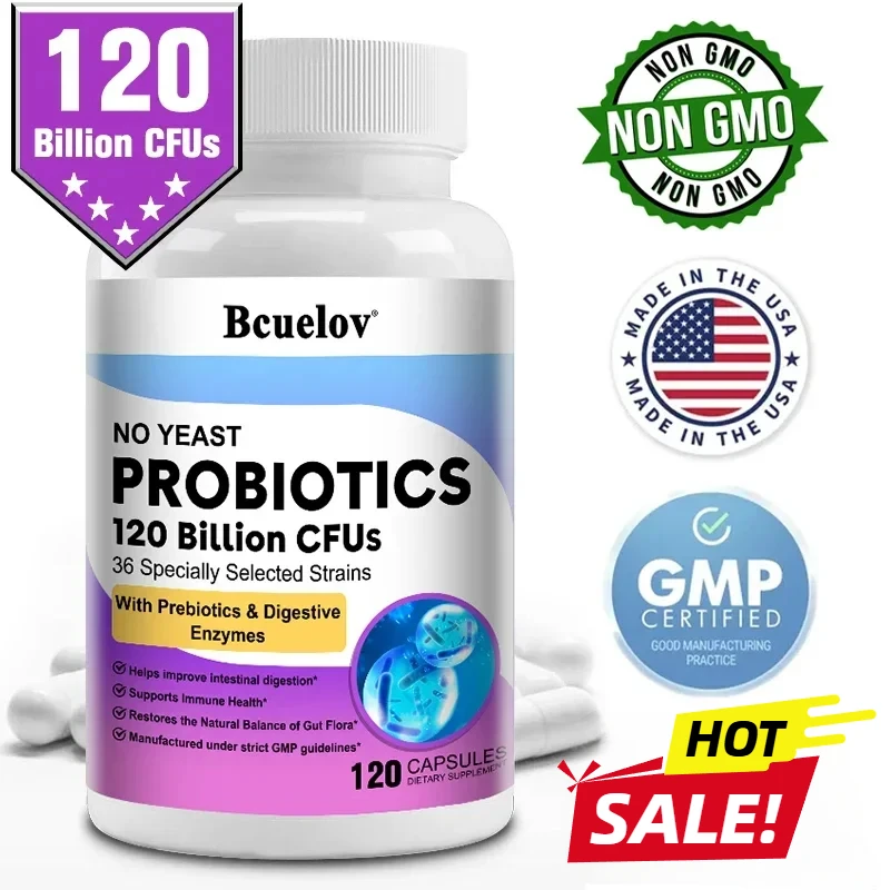 kf-S9a6e828871c74ebcaa59f70fa423d21bh Probiotics 120 Billion CFU 36 Strains Contains Prebiotics and Digestive Enzymes for Digestion and Immune Support Vegan, Non-GMO - Image 1