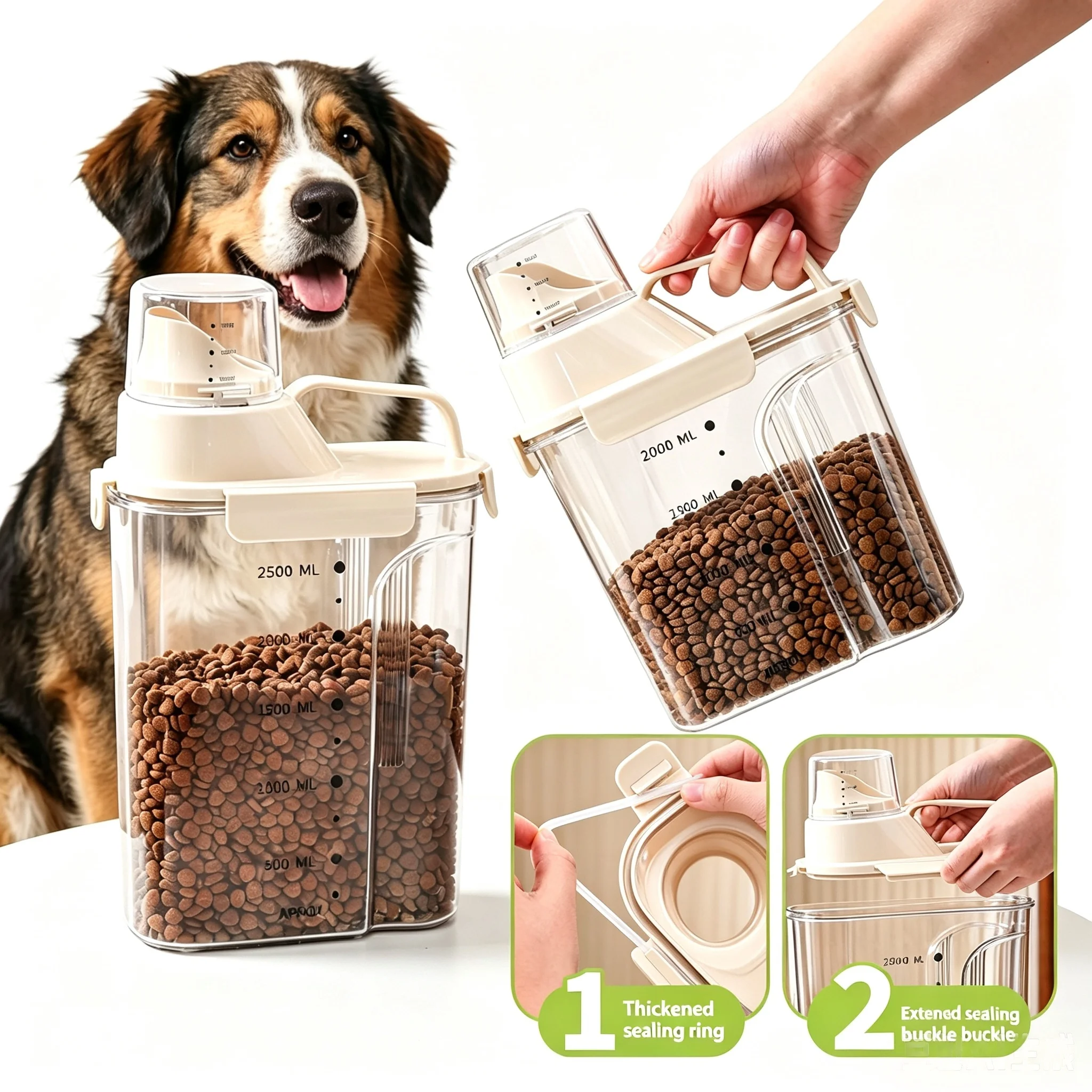 kf-S9af35a53d8fe465aae0d180532e796cfH 1kg/2kg/2.5kg/3kg Cats Dogs Food Plastic storage box Built-in measuring cup Moisture-proof For cat food, dog food & pet snacks - Image 1