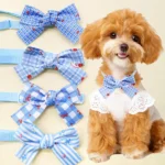 50PCS Dog Bow Cute Blue Plaid Cherry Adjustable Pet Dog Bow Ties Collar Soft Adjustable Pet Accessory for Dogs & Cats Necklaces