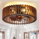 Scandinavian Ceiling Fan Pendant Light Wabi-Sabi Wooden Retro Creative Bedroom Wood Craft Pumpkin Ceiling Fan Light Fixture