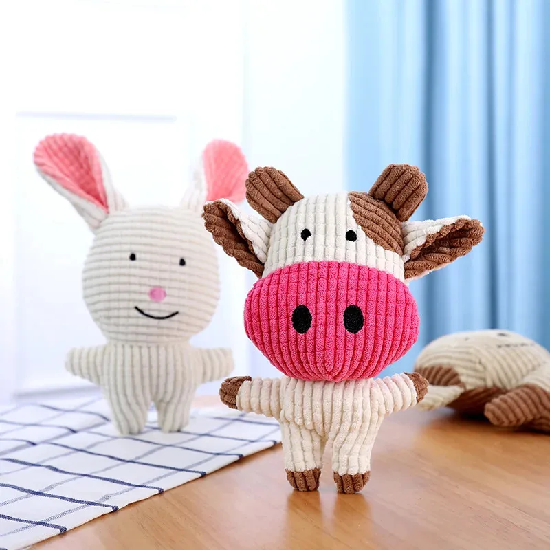 kf-Sa529acac33f54e948030e504dc73cbc6S Cute Plush Toys Squeak Pet Cow Rabbit Animal Plush Toy Dog Chew Squeaky Whistling Involved Squirrel Dog Toys - Image 1