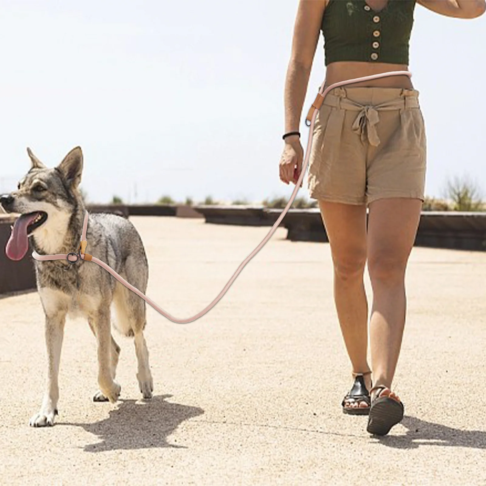 kf-Sa793627f12a74f60b82ba6e3330d4c42B Multi-functional adjustable P-shape dog leash Chain Traction Rope Leads for Running Walking Free hands free leashes - Image 1