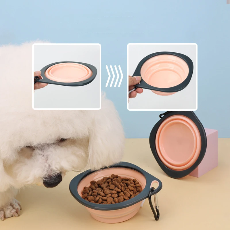 kf-Sa8771f10c61d45459f5a1933090fbf55E Pet Food Bowl Cat and Dog Food Pet Silicone Collapsible Portable 2 In 1 Pet with Carabiner Bottle Outdoor Travel Water Container - Image 1