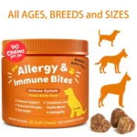Dog Allergy & Immune Bites for Samll Medium Large, Dog Probiotics Chews for Itchy Skin and Ears - Lamb, Peanut Butter, Salmon