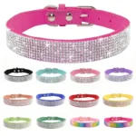 Suede Fiber Crystal Dog Collar Comfortable Glitter Rhinestone Dog Collars Zinc Alloy Buckle Collar for Small Dogs Cats XXS-XL