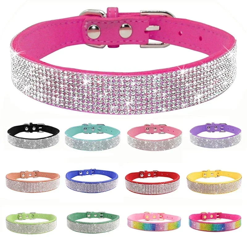 kf-Sabcbbded690f4ae892da0fe2d5dd155cB Suede Fiber Crystal Dog Collar Comfortable Glitter Rhinestone Dog Collars Zinc Alloy Buckle Collar for Small Dogs Cats XXS-XL - Image 1