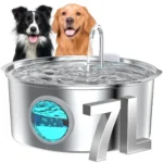 7L/236oz Large Capacity Pet Water Fountain 304 Stainless Steel Cat Water Fountain Ultra Quiet Pet Water Dispenser for Cats Dogs Automatic Drinking Bowl with Filter 24/7 Fresh Filtered Water Bowl for Indoor Cats & Dogs with Window（No 5V 1A Plug）