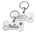 Pet ID Tag Personalized Free Engraved Keychain for Cat Puppy Dog Tag Pendant Keyring Bone Paw Bone Pet Accessories