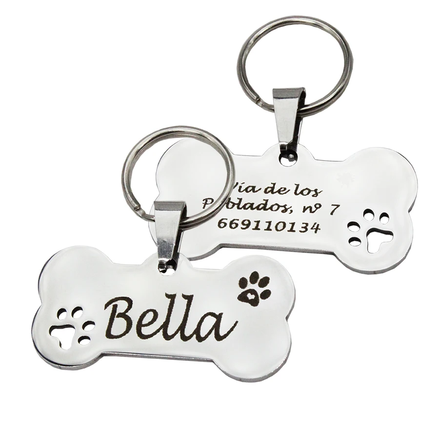 kf-Saed03b3ac38f4ea5b0efd627ac6d4008g Pet ID Tag Personalized Free Engraved Keychain for Cat Puppy Dog Tag Pendant Keyring Bone Paw Bone Pet Accessories - Image 1