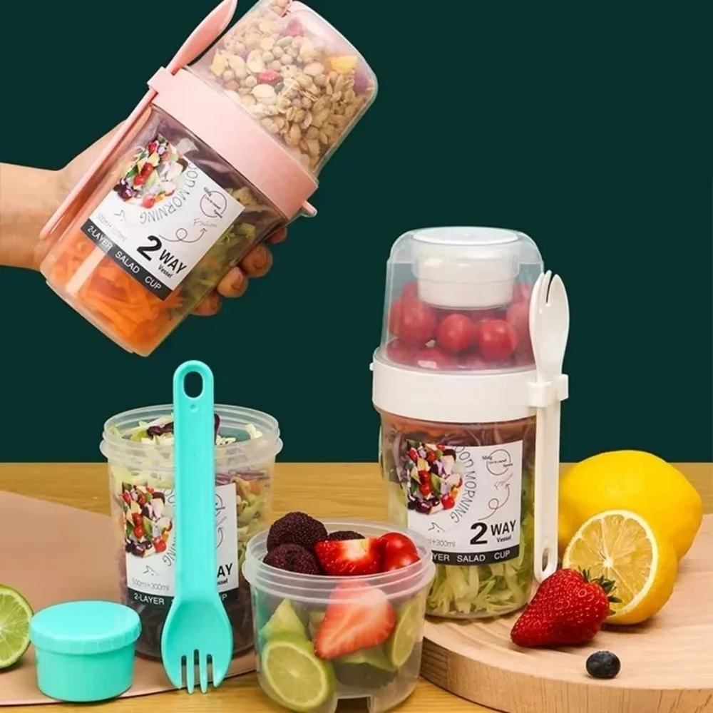 kf-Sb866e3dfd0914971b657c1e5751d1533g Portable Salad Cup Breakfast Cup Food Stratification Yogurt Cereal Oatmeal Snacks Parfait Containers Fruit Box Cup With Lid Fork - Image 1