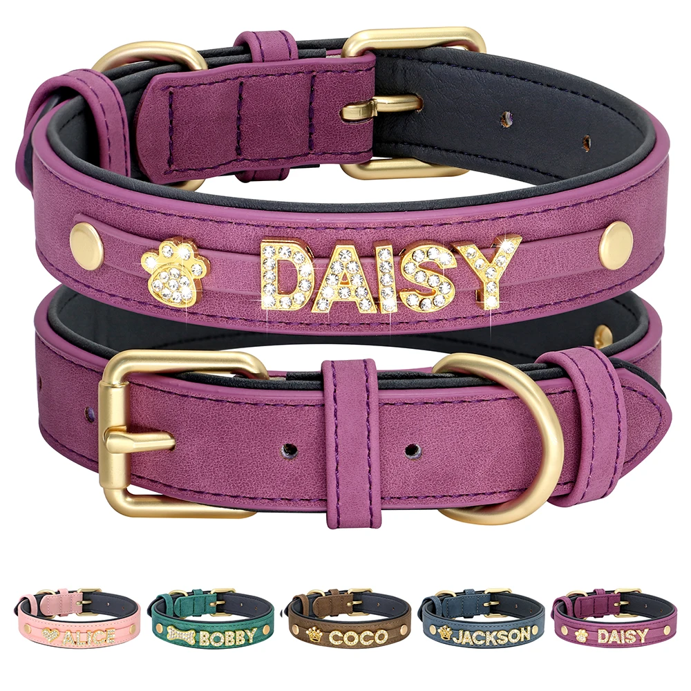 kf-Sbd4cca4028c44e86a1842376a33a69e2y Personalized Soft Dog Collar PU Leather Puppy Cat ID Collars Free Rhinestone Charm Dog Accessory For Small Medium Dogs Chihuahua - Image 1