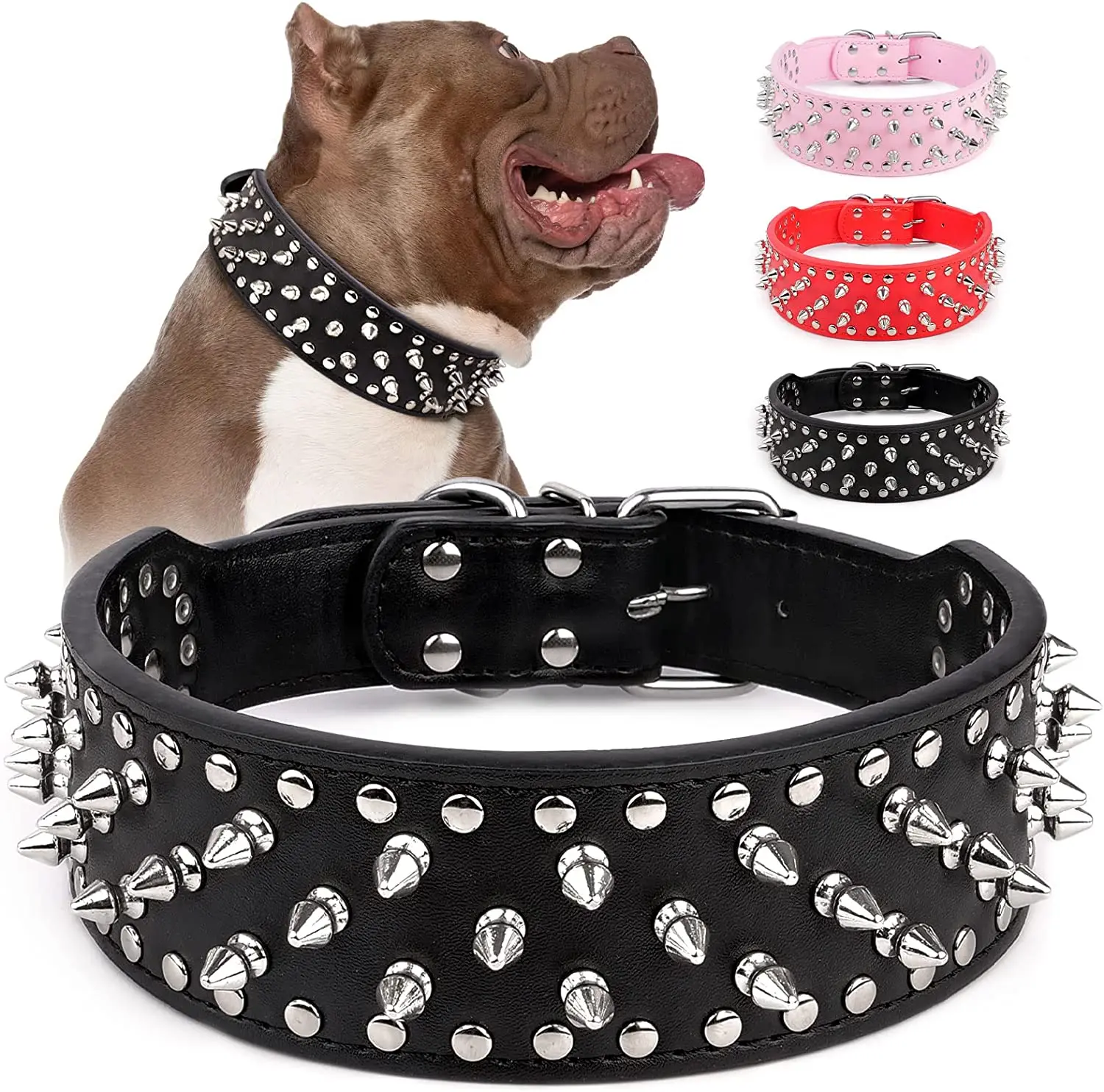 kf-Sbdaa67740aa44feca4ec66ddd4c608ab6 Spiked large dog collar For Medium Large Breeds L-3XL Pitbull Mastiff Boxer PU leather 4 colors big dog collar for large dog - Image 1