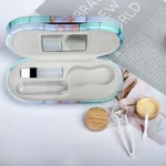 Imitation Wood Grain Contact Lens Circle Pupil Case Folding Fashion Frame Glasses Case Leather Glasses Case - Image 4