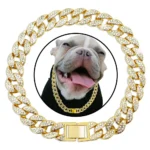 Dog Cuban Gold Chain Luxury Diamond Dog Collar Pet Metal Necklace Jewelry Accessories for Small Medium Large Dogs Cats Pet Gift