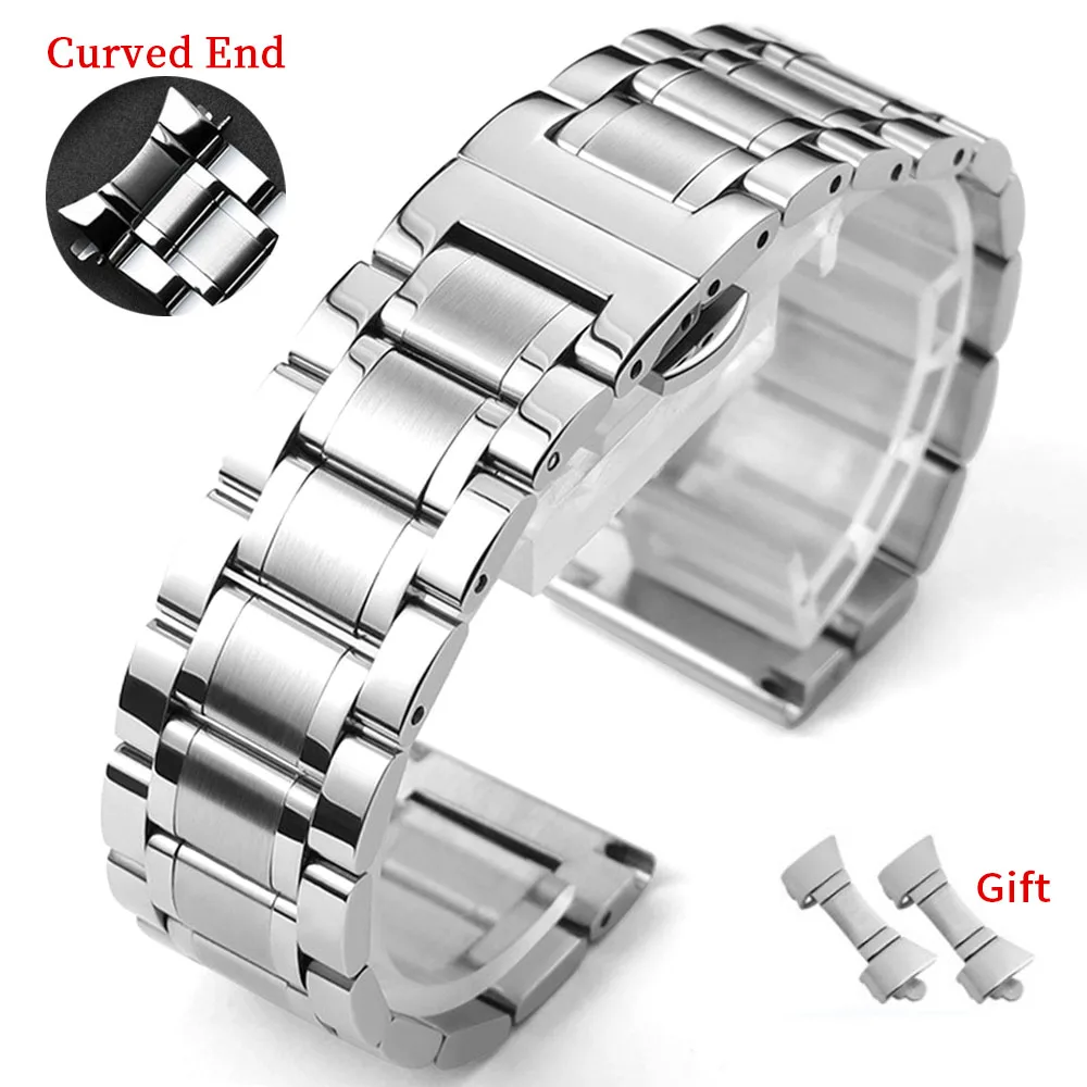 kf-Sc58288a6e4c2401bb2ae66849a0c94dfa Curved End Stainless Steel Watch Strap for Longines Bracelet 14 16 18 19 20 21 22 23 24mm Band Butterfly Buckle Metal Wristband - Image 1