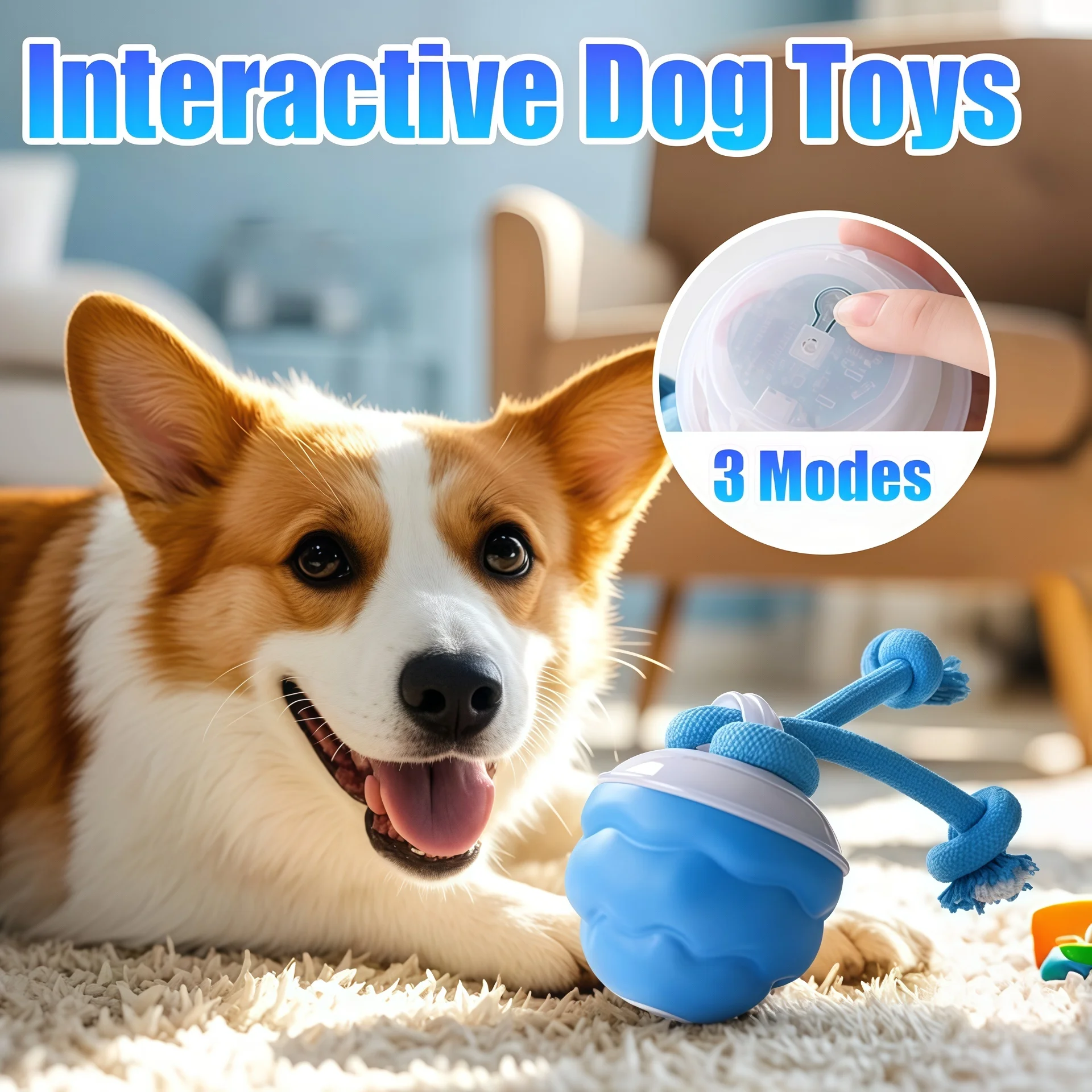 kf-Sc924e0cc96e84f7e9775baa2b37d6b66w Interactive Dog Toys Smart Rolling Ball With Rope Motion Activated Automatic Moving Squeaky Dog Training Puppy Chew Toy Balls - Image 1