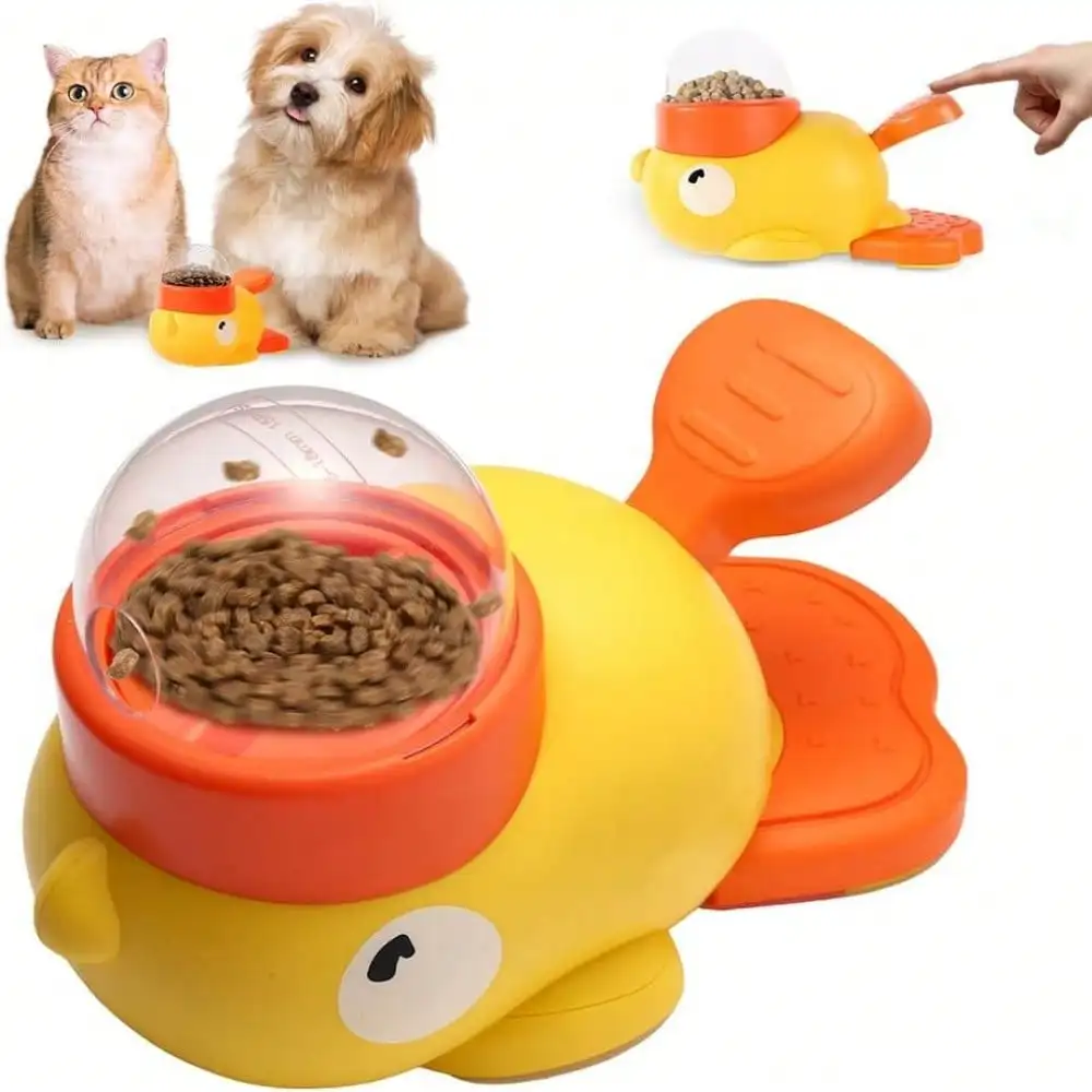 kf-Sc93d94f2de2b4221a796f6d78354c4465 2-In-1 Dog Interactive Slow Feeder Bowls & Food Puzzle Toy, Duck-Shaped Dog TreatDispenser Anti-Gulping Bowl For Healthy Eating & LQ Training (Yellow) - Image 1