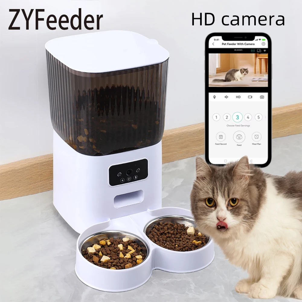 kf-Sc96bf63f93b74e87a425cc5b4e95013cm 5L Pet Feeder with Camera Automatic Cat Feeder Smart Dog Food Dispenser WiFi Timing Quantitative Stainless Steel Feeding Bowl - Image 1