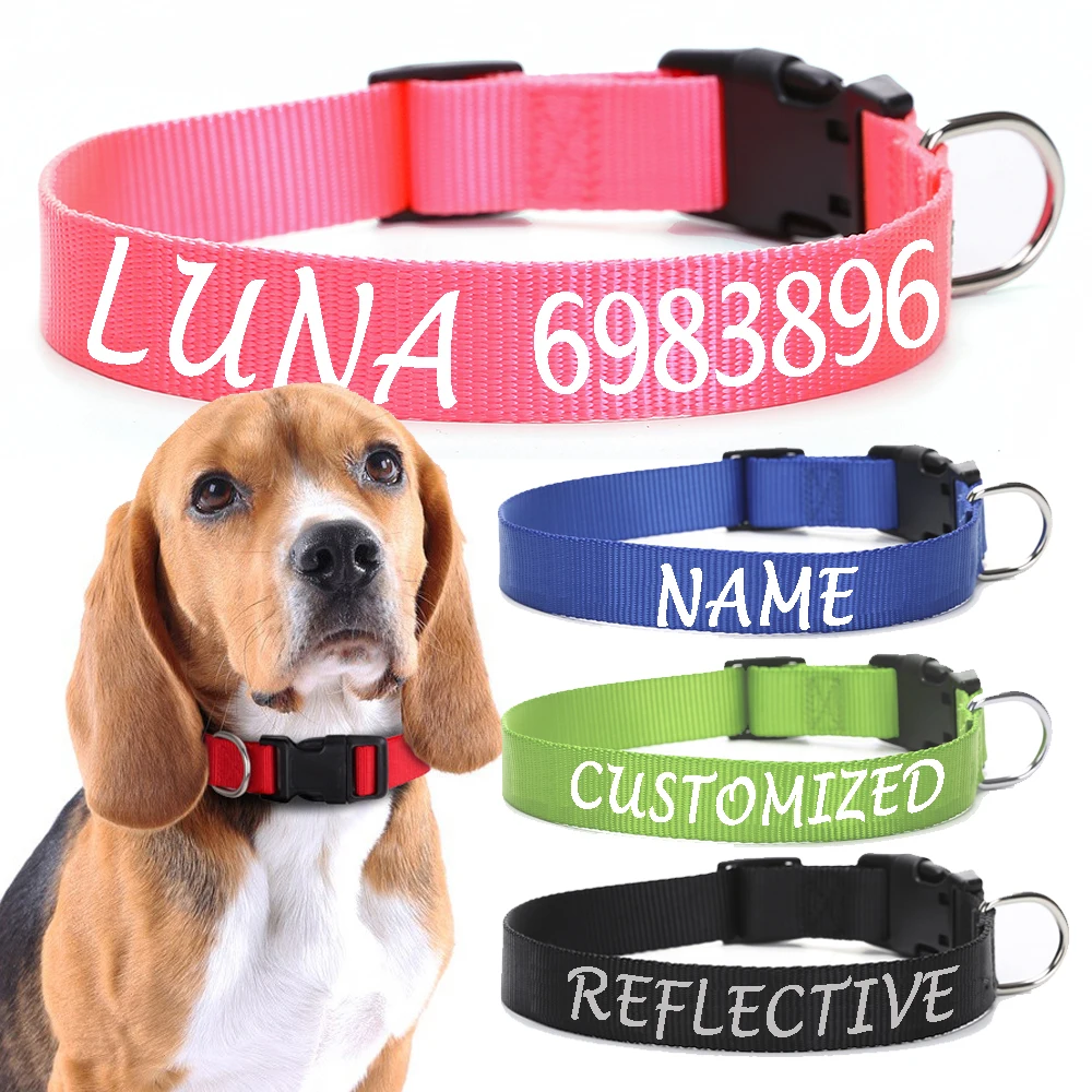 kf-Scc01d4f8f5524155a2a07cf6548d128cy Personalized Dog Collar Custom Pet Customized ID Collar Name and Phone Number Nylon Necklace Small Medium Large Accessories - Image 1