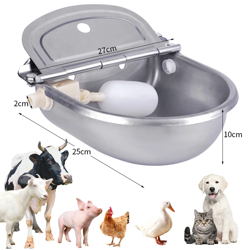 kf-Sd495f37bb94a40b59bf575221a7c107aX Stainless Steel Cow Water Bowls Automatic Drinking Bowls with Float Bowl Water Outlet for Dog Cattle Sheep Drinker Farm Supplies - Image 1