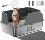 Stainless Steel Cat Litter Box, Extra Large Splash-proof & Leak-proof Litter Box Suitable for Large Cats