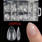 240 Pieces/Box Semi-Matte XXS Almond Nail Tips Full Cover Soft Gel Fake Artificial Nails Extension Perfect for Ultra-Short Nail Beds