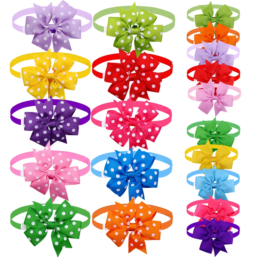 kf-Sdb7cfbd2c11140dbaede9a04d07f25far 50pcs Dog Bowtie Dot Solid Bow Tie Collar For Small Dogs For Dog DIY Bowties Necktie Pet Grooming Accessories For Small Dogs - Image 1