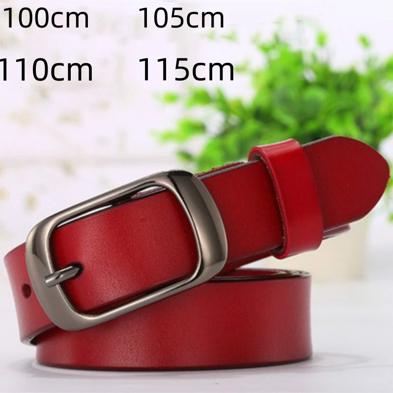 kf-Sdb9760d4a5e145d2a94b8e07ed8a8d9fe 100cm 105cm 110cm 115cm Men Women Genuine Leather Belt Pure Color Red Belts Top Quality Jeans Casual All Match Pin Buckle 2025 - Image 1