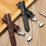 Watch Band with Wooden Box Butterfly Clasp Watchband Replacement Genuine Leather Strap 18mm 20mm 22mm Bracelet Watch Accessories - Image 2